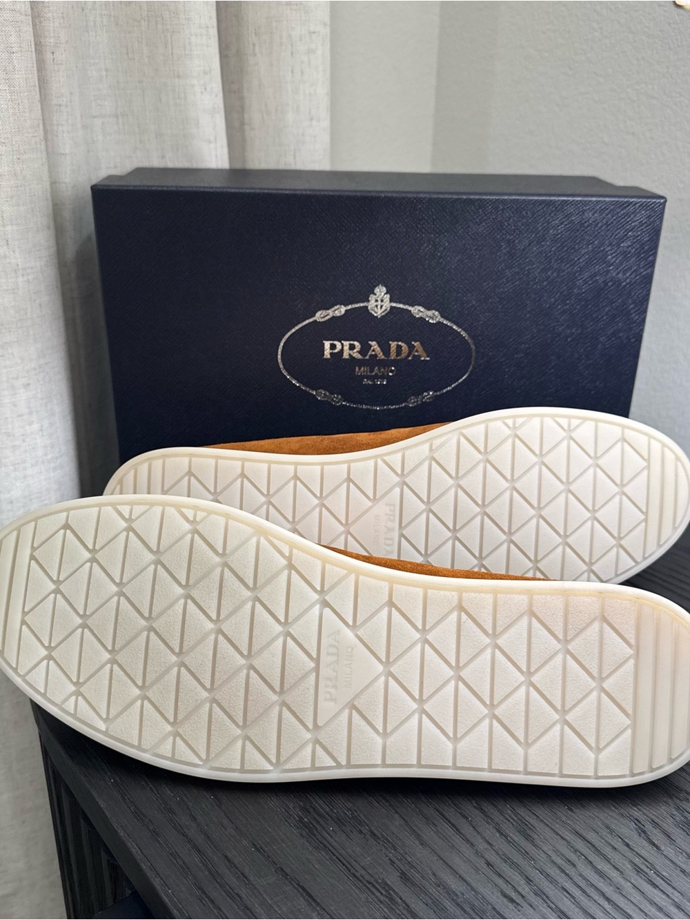 Prada Men's St. Tropez Suede Loafers Cognac 13 - Picture 7 of 7